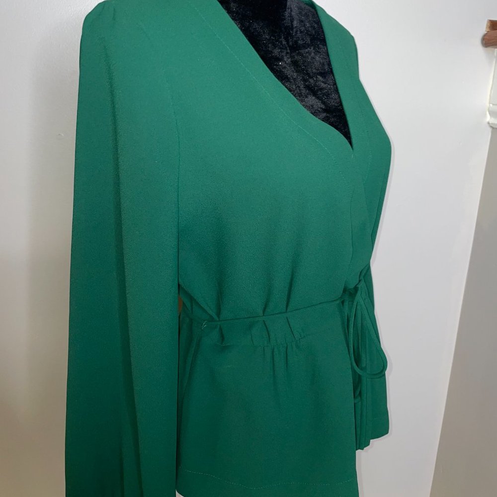J Crew Alexa Wrap Green Blouse - Picture 3 of 9